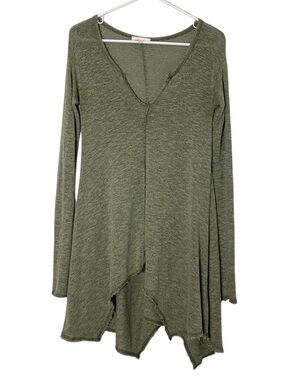 Maronie Tunic Top Sweater Womens Size Small Green Pullover Uneven Hem Shirt